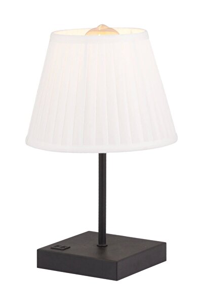 Apliqa Edel Usb Girişli Hızlı Telefon Şarj Edilebilir Beyaz Şapkalı Siyah Masa Lambası Abajur