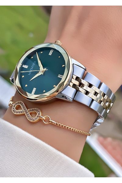 Homies Yellow Silver Colored Waterproof Women's Wristwatch and Bracelet Gift