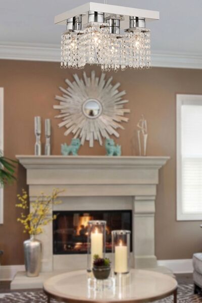 Apliqa Peter 4Lü Krom Kristalli, Taşlı Modern Tasarım Kristal Salon Avize