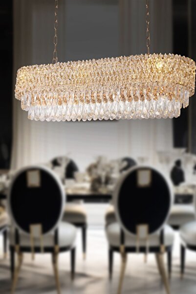 Apliqa Liana Yemek Masa Üstü Gold Kaplamalı Modern Tasarım Salon Kristal Sark...