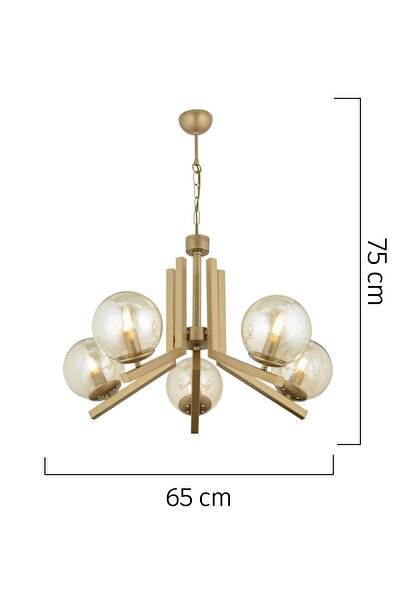 Apliqa Mikel 5 Lü Eskitme Boyalı Bal Camlı Modern Retro Sarkıt Yatak Odası Salon Avize