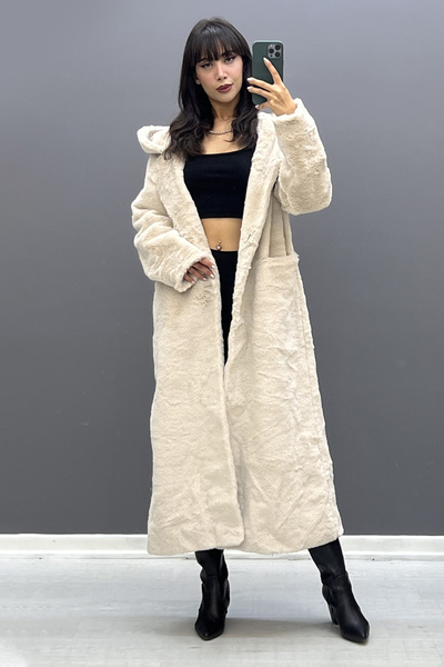 SaklıButik Long Fashion Coat Sk-8312 - Lined and Hat