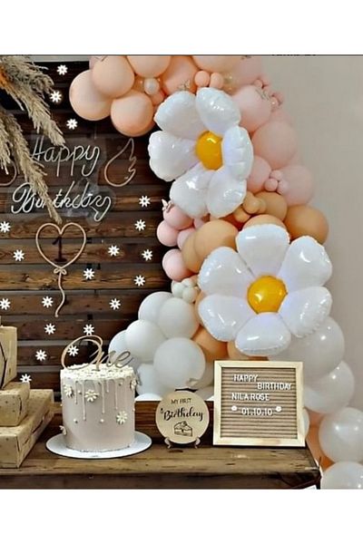 Çemrek Süs Parti Retro Pink Blush Peach Retro White Balloon Chain Set of 102