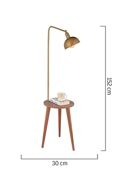 Apliqa Magic Eskitme Başlıklı Ahşap Sehpalı Modern Ayaklı Abajur Lamba Ahşap Lambader