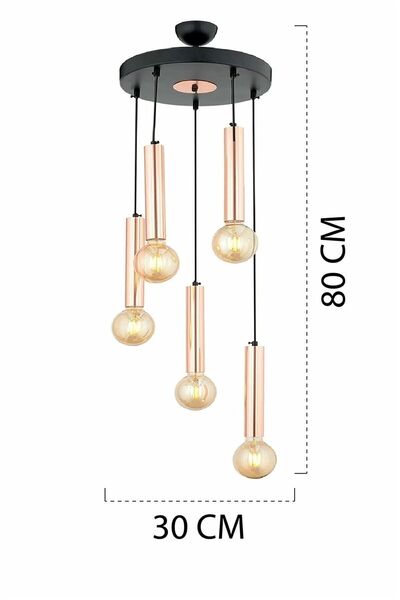 Apliqa Elisa 5Li Sarkıt Bakır Sarkıt Modern Genç Odası Mutfak Salon Sarkıt Avize