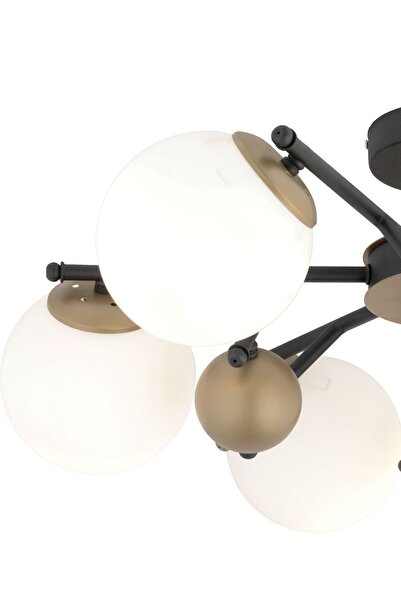 Apliqa Peyda 6'lı Siyah Eskitme Beyaz Camlı Modern Koridor Yatak Odası Salon Avize