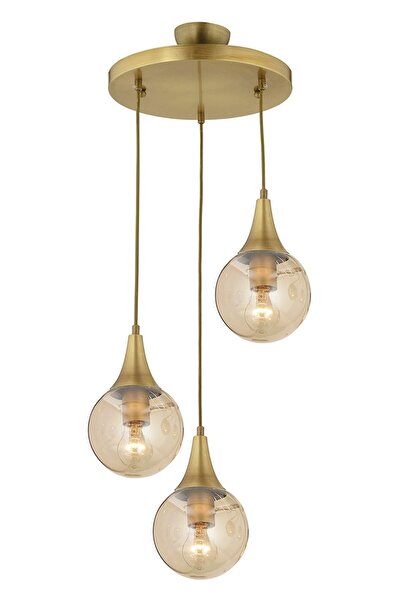 Apliqa Damla 3Lü Yuvarlak Bal Camlı Eskitme Modern Sarkıt, MutfakYatak odası Salon Sarkıt Avize