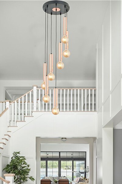 Apliqa Elisa 7Li Sarkıt Bakır Sarkıt Modern Genç Odası Mutfak Salon Sarkıt Avize