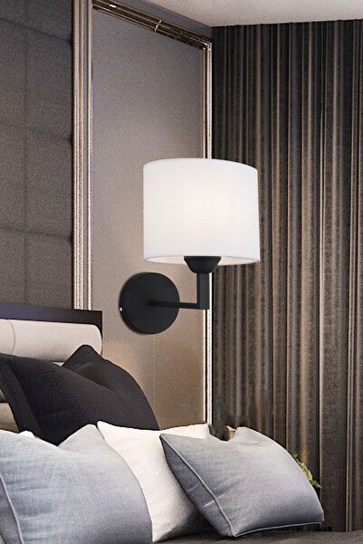 Apliqa Zadie Tekli Beyaz Şapkalı Siyah Duvar Lambası Yatak Odası-yatak Başı-banyo Için Modern Aplik