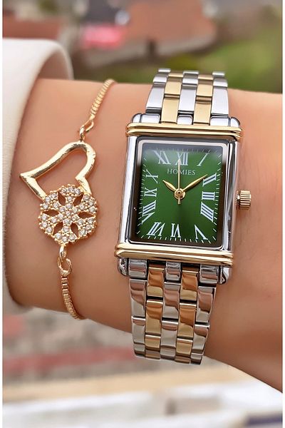 Homies Yellow Silver Colored Waterproof Women's Wristwatch and Bracelet Gift