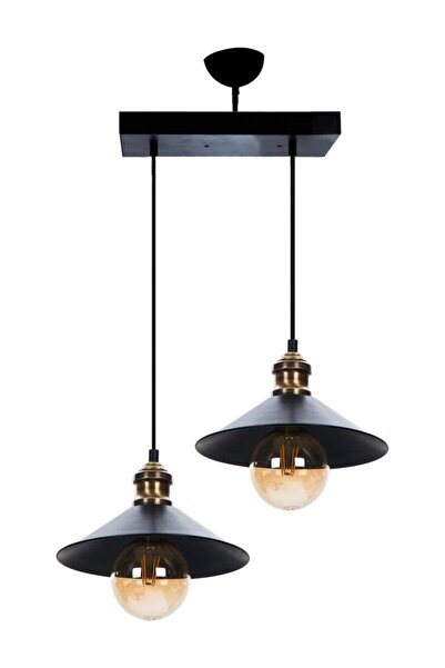 Apliqa Gönen 2Li Siyah Sıralı Modern Retro Sarkıt Retro Salon Avize