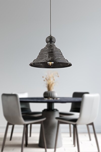 Apliqa Lovisa Siyah Mermer Desenli Modern Tekli Cafe,Restoran için Uygun Retro Genç Odası Avize