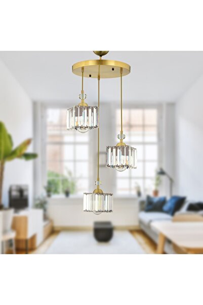 Apliqa Brandy Eskitme 3 Lü Yuvarlak Sakıt Kristalli Taşlı Modern Tasarım Kristal Salon Avize