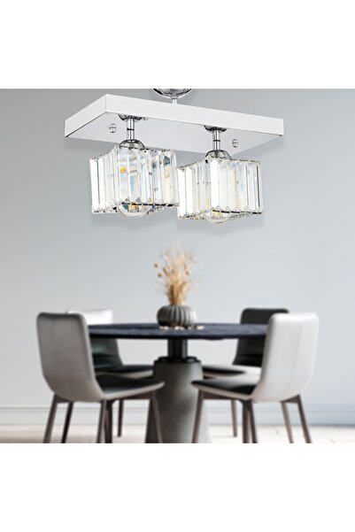 Apliqa RİVİA 2 Lİ KROM KAPLAMA PLAFONYER TAŞLI SALON AVİZE