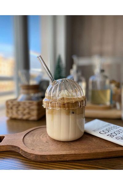 M Mimoza Park 1 Piece Glass Oval Lid Heat Resistant Pinterest Cup| Coffee And Presentation Cup| 430ml