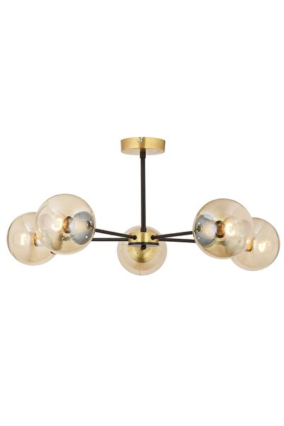 Apliqa Nide 5Li Siyah Eskitme Bal Camlı Modern Genç Odası Yatak Odası Retro Salon Avize