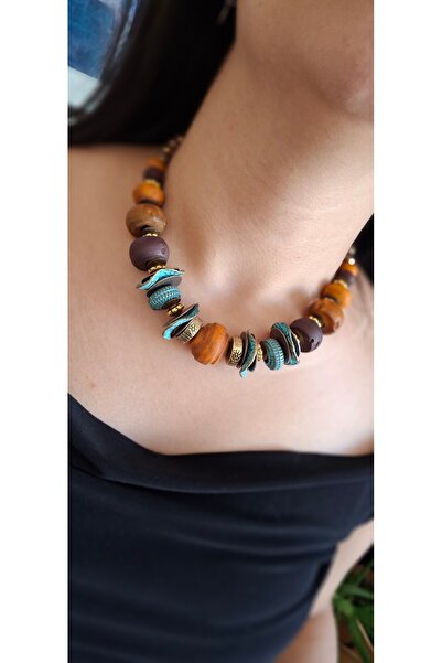 azra takı tasarım Authentic Bohemian Handmade - Orange Short Women's Necklace