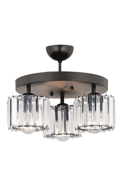 Apliqa Sabrina 3Lü Siyah Yuvarlak Kristalli Taşlı Modern Tasarım Kristal Salon Plafonyer Avize