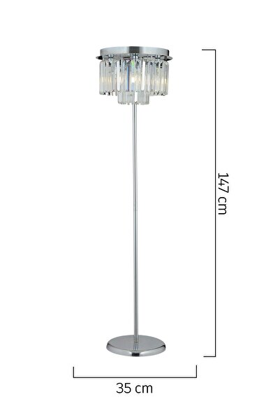 Apliqa Nilüfer Yuvarlak Krom Kristal Taşlı Modern Tasarım Metal Lambader