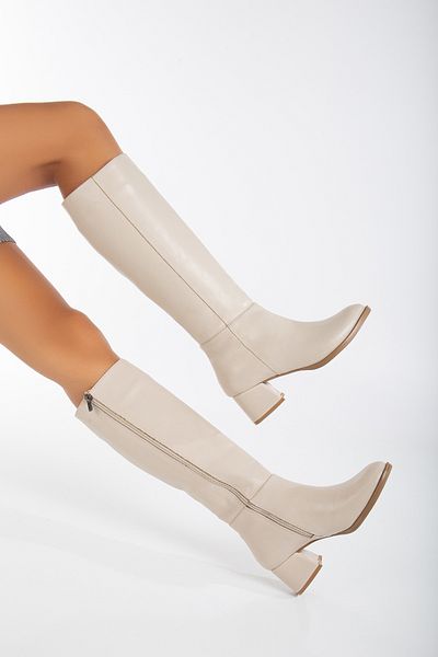 meefshoes Γυναικείες μπότες με τακούνι πάχους 5 εκ. και φερμουάρ στο πλάι - Οβάλ δάχτυλο