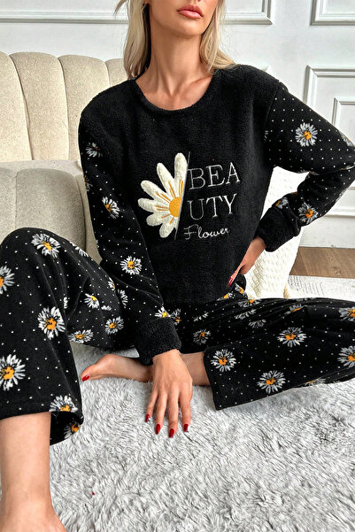 nisaNCa Set de pijamale de iarnă cu mâneci lungi din pluș Textura mătăsoasă