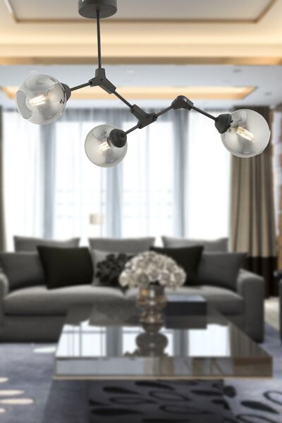 Apliqa BÜRKE 3LÜ AVİZE SİYAH Modern Koridor Yatak Odası Salon Avize