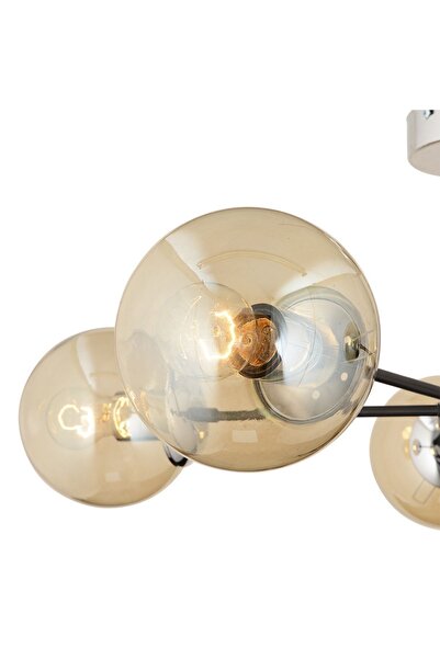 Apliqa Nide 5Li Siyah Krom Bal Camlı Modern Genç Odası Yatak Odası Retro Salon Avize