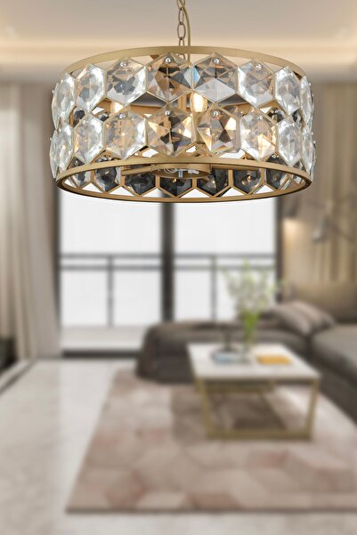 Apliqa Roman 5'li Yuvarlak Eskitme Kristalli Taşlı Modern Tasarım Kristal Salon Avize