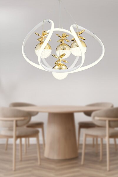 Apliqa Balca 4'lü Beyaz Gold 3 Renkli 50 Watt Ledli Modern Oturma Odası, Koridor, Salon Led Avize