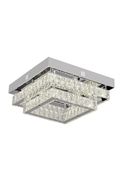 Apliqa Modina 2 Katlı Krom Ledli 3 Renkli 70 Watt Kristalli Taşlı Modern Tasarım Led Kristal Salon Avize
