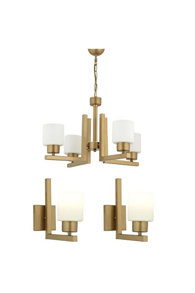 Apliqa Torqu 4 Lü Eskitme Boyalı Salon Avize Beyaz Camlı 3 Parça Avize Seti