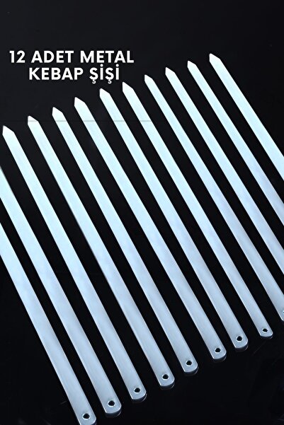 Genel Markalar 12 Adet Profesyonel Metal Kıyma Şiş (ADANA-URFA-ANTEP KEBAP ŞİŞİ)