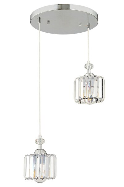 Apliqa Saka 2Li Yuvarlak Sarkıt Krom  Kristalli, Taşlı Modern Tasarım Kristal Salon Sarkıt Avize