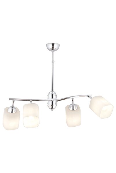 Apliqa Abbey 4'lü Krom Beyaz Camlı Yuvarlak Modern Oturma Odası Salon Spot Avize