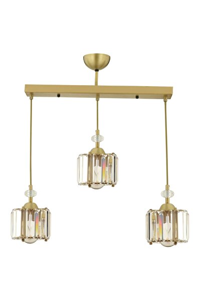 Apliqa Bonita Eskitme 3 Lü Sıralı Kristalli Taşlı Modern Tasarım Kristal Salon Sarkıt Avize