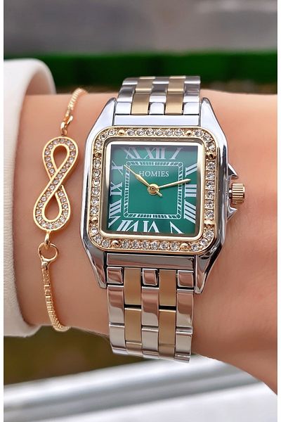 Homies Yellow Silver Colored Women's Wristwatch and Bracelet Gift