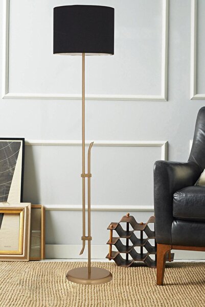 Apliqa Jolly Siyah Şapkalı Eskitme Modern Tasarım Ayaklı Abajur Lamba Metal Lambader