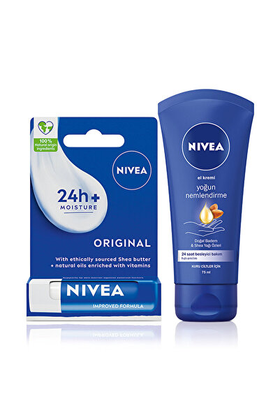 NIVEA Yoğun Nemlendirici El Kremi 75 ml + Dudak Kremi 4,8 gr (Kış Bakım Seti)