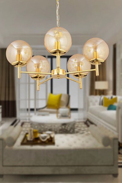 Apliqa Minar 5Li Gold Kaplama Modern Yatak odası Salon Avize