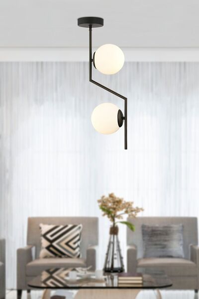 Apliqa Deus 2Li Beyaz Camlı Siyah Modern Sarkıt Genç Odası Mutfak Yatak odası Salon Sarkıt Avize