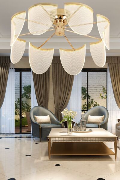 Apliqa Janne 8 li Gold Kaplama 26 Watt 3 Renkli Ledli Modern Tasarım Oturma Odası Salon Led Avize