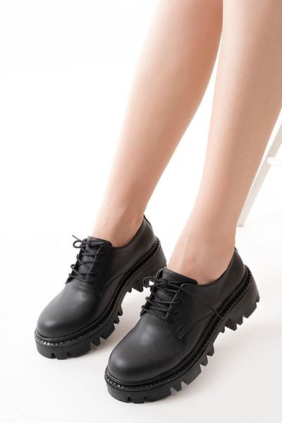 Aymood 868-754 Mocasnic casual cu șireturi cu talpă înaltă neagră
