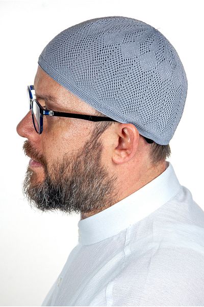 İhvan Ζαφείρι Λεπτό Πλεκτό Δαντέλα Προσευχής Skullcap Γκρι 1 Τεμάχιο