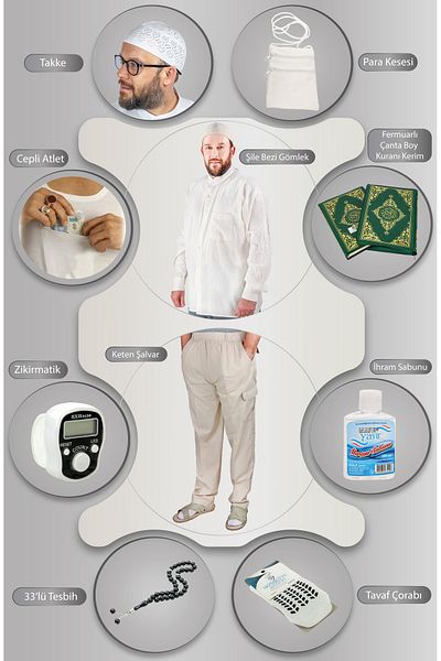 ihvanonline Σετ ανδρικών ρούχων και ανάγκης - Κρέμα Hajj Umrah