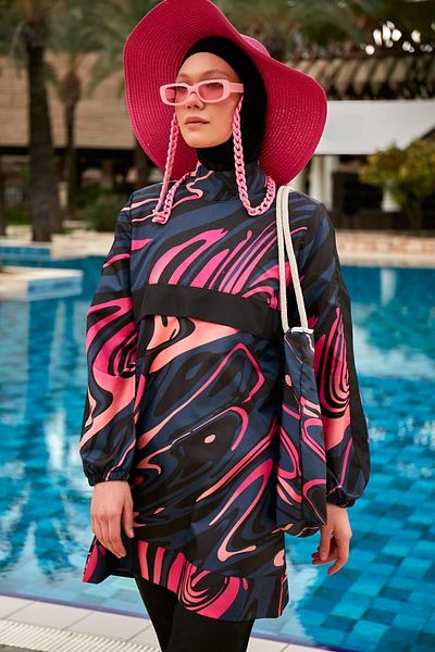 Riva Mera R2415 Model Full Covered Patterned Hijab Swimsuit