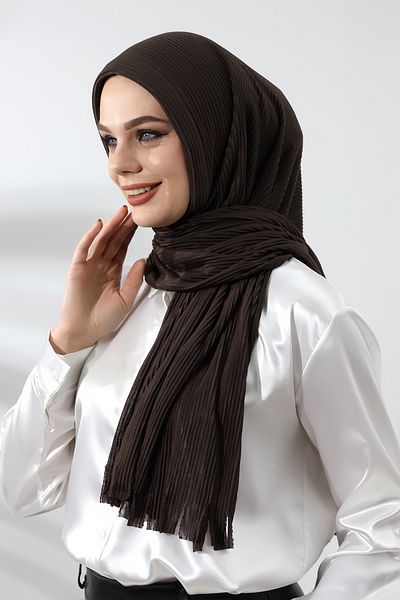 ihvanonline Σκούρο καφέ Hijab Έτοιμο Πρακτικό Βαμβακερό Σάλι με ραβδώσεις