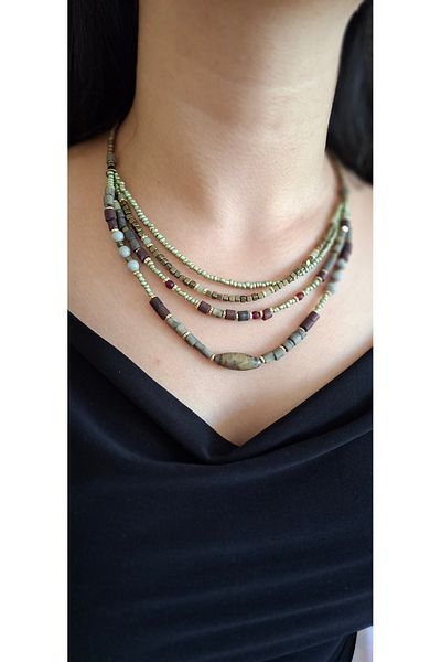 azra takı tasarım Handmade,grey,green,short women's necklace