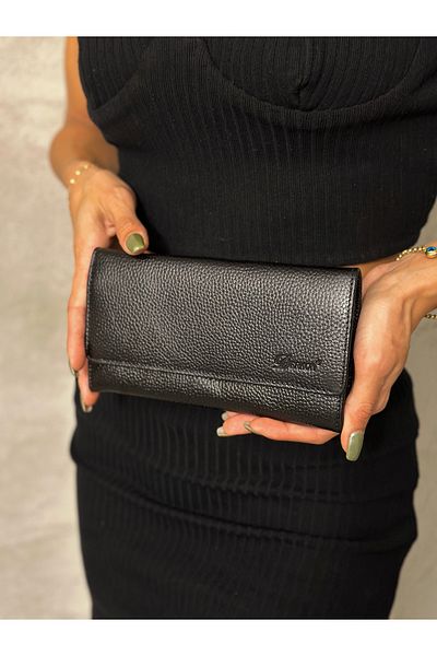 DERKON Genuine Leather Black Women's Wallet - with Plenty of Eyes