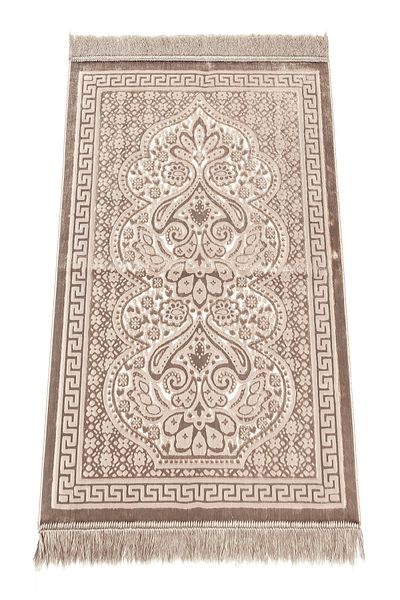 ihvanonline Brown Velvet Prayer Rug - Pearl Velvet Pearl Detailed