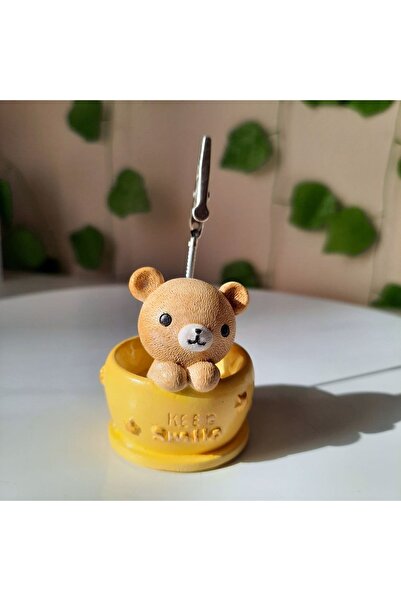 melora Sarı Sepette Ayıcık Metal Ayı Not Tutucu Metal Kıskaç Notluk Not Tutacağı